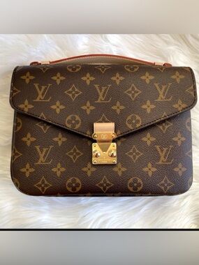 Louis Vuitton Monogram in Brown with Tan Trim and Gold Hardware-POCHETTE MÉTIS